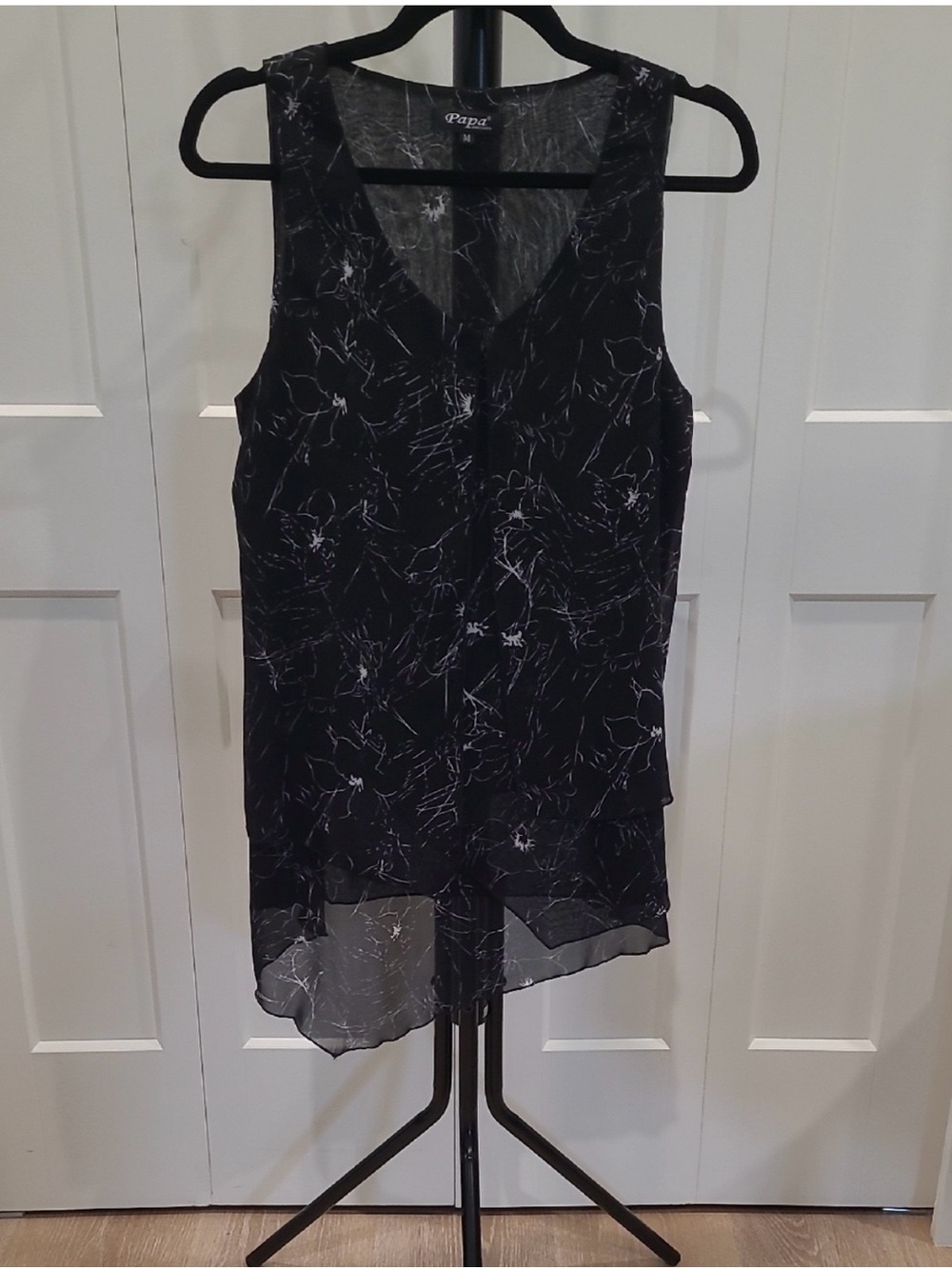 Papaya Black Sheer Floral Asymmetrical Tank